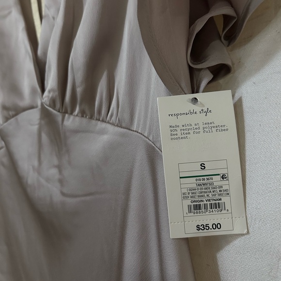 NWT, A New Day, Women's Satin Flutter Short Sleeve Maxi A-Line Dress Tan Gown, S - Picture 6 of 7